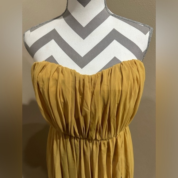 HOUSE OF CB LONDON Mustard Yellow Maxi Dress Strapless with Thigh High Slit - Picture 5 of 6